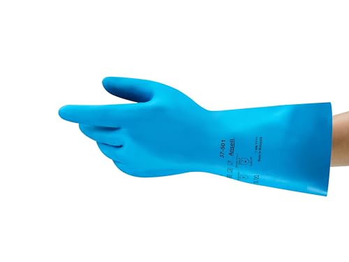Ansell AlphaTec 37-501 Chemikalienschutz-Handschuhe aus Nitril, Wiederverwendbare Chemie-Handschuhe für Industrie, Lebensmittel Geeignet, Arbeitshandschuhe Latexfrei, Blau, Größe L (12 Paar) von Ansell