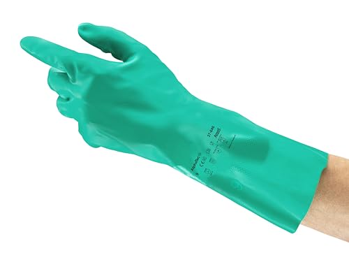 Ansell AlphaTec 37-646 Nitril-Handschuhe, Chemikalienschutz-Handschuh, Chemikalien- und Flüssigkeitsschutz, Arbeitshandschuhe Wiederverwendbar, Grün, Größe L (12 Paar) von Ansell
