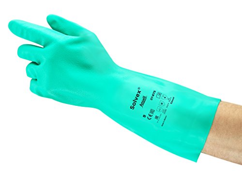 Ansell AlphaTec 37-675 Chemikalienschutz-Handschuhe aus Nitril, Wiederverwendbare Chemie-Handschuhe für Industrie, Lebensmittel Geeignet, Arbeitshandschuhe Latexfrei, Grün, Größe XS (12 Paar) von Ansell