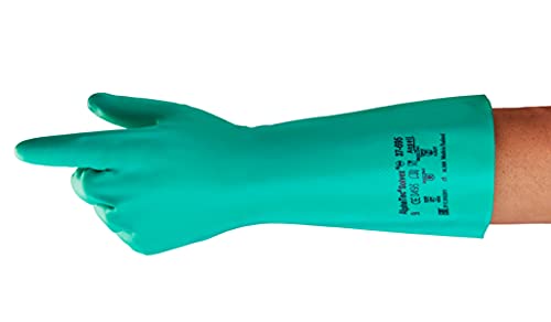 Ansell AlphaTec 37-695 Nitril-Handschuhe, Chemikalien-Schutz für Arbeiten in der Industrie, mit Chemikalien und Lebensmitteln, Arbeitshandschuhe Wiederverwendbar, Grün, Größe L (12 Paar) von Ansell