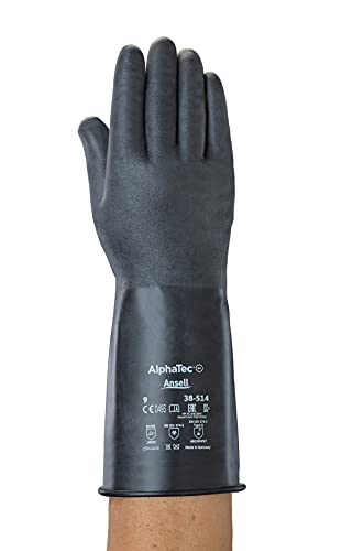 Ansell AlphaTec 38-514 Chemikalien Handschuhe aus Butyl, Maximaler Schutz für Gefährliche Arbeiten, Weiches und Komfortables Design, Industrie PSA, Latexfrei, Größe 8/M (1 Paar) von Ansell