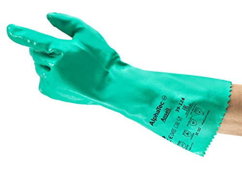 Ansell AlphaTec 39-124 Chemikalienschutzhandschuh, Verstärkter Nitrilhandschuh, Chemikalien- und Flüssigkeitsschutz, Herausragende Fingerbeweglichkeit, Größe XL (12 Paar) von Ansell