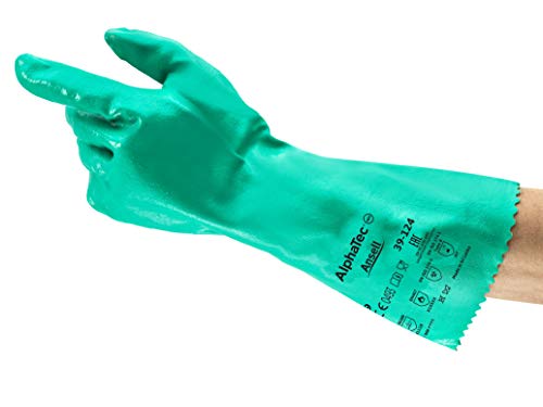 Ansell AlphaTec 39-124 Nitril-Handschuhe, Chemikalien- und Flüssigkeitsschutz, Grün, Größe 9 (12 Paar) von Ansell