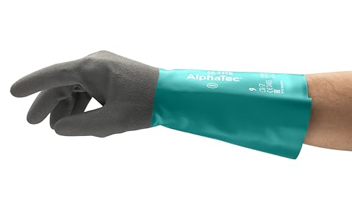 Ansell AlphaTec 58-535B Chemikalien-Arbeitshandschuhe, Einzigartige Kombination aus Chemikalienfestigkeit, Griffsicherheit und Komfortablem Innenfutter, Größe L (6 Paar) von Alphatec