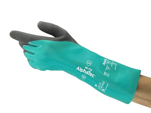 Ansell AlphaTec 58-735 Chemikalienschutz-Handschuhe aus Nitril Schnittschutz, Heimwerker-, Industrie- und Mechanik-Arbeiten, Grün, Größe 10 (6 Paar) von Ansell
