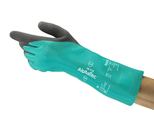 Ansell AlphaTec 58-735 Chemikalienschutz-Handschuhe aus Nitril Schnittschutz, Heimwerker-, Industrie- und Mechanik-Arbeiten, Grün, Größe 11 (6 Paar) von Ansell