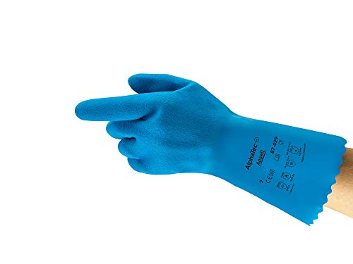 Ansell AlphaTec 87-029 Chemikalienschutz-Handschuhe, Chemisch Beständig, Lebensmittelkontakt, Gebogenen Fingeren, Arbeitshandschuhe Damen Herren, Größe L (12 Paar) von Ansell