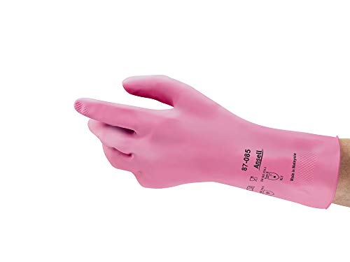 Ansell AlphaTec 87-085 Mehrzweckhandschuhe aus Latex, Chemikalienschutz, Lebensmittel Geeignet, Wiederverwendbare Gummihandschuhe, Hausputz, Haushalt, Kochen, Rosa, Größe S (12 Paar) von Ansell