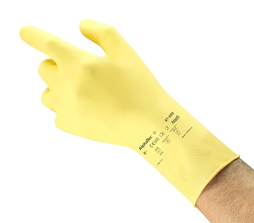 Ansell AlphaTec 87-086 Latex-Handschuhe, Chemikalien- und Flüssigkeitsschutz, Gelb, Größe 6.5 (1 Paar) von Ansell