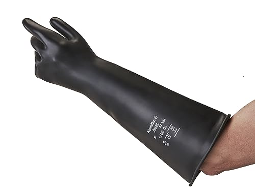 Ansell AlphaTec 87-104 Hochleistungsschutz für Mechaniker und Arbeiten mit Chemikalien, erweiterte Handschuhlänge für maximalen Schutz,Arbeitshandschuhe aus Latex,Schwarz, Größe S (1 Paar) von Ansell