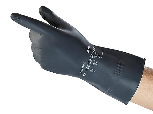Ansell AlphaTec 87-118 Chemikalienschutz-Handschuhe aus Latex, Wiederverwendbare Chemie-Handschuhe für Industrie, Lebensmittel Geeignet, Gummi Arbeitshandschuhe, Schwarz, Größe S (12 Paar) von Ansell