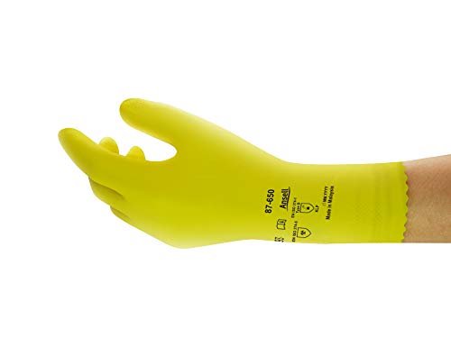 Ansell AlphaTec 87-650 Chemikalienschutz-Handschuhe, Mehrzweck-Arbeitshandschuhe, Chemisch Beständig, Gute Fingerbeweglichkeit und Tastsensibilität, Größe M (12 Paar), Gelb von Ansell