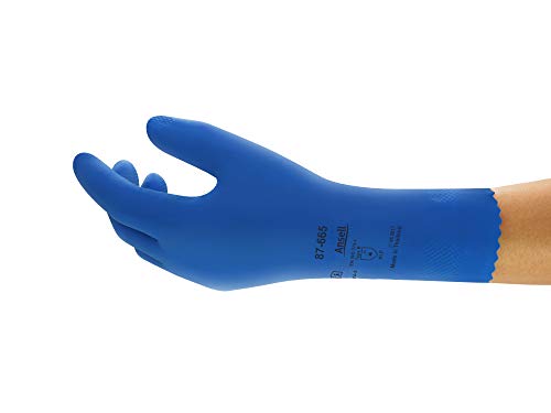 Ansell AlphaTec 87-665 Chemikalienschutz-Handschuhe, Mehrzweck-Arbeitshandschuhe, Chemisch Beständig, Hoher Reißfestigkeit, Baumwoll Velours Innenausstattung, Größe L (12 Paar) von Ansell
