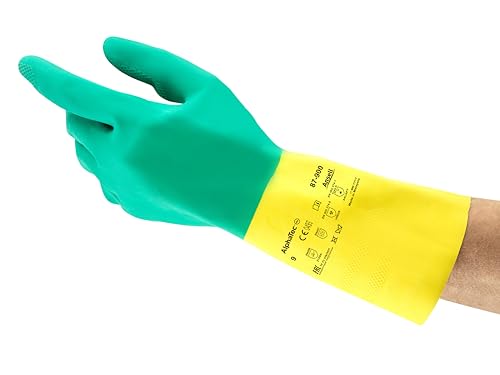 Ansell AlphaTec 87-900 Chemikalienschutz-Handschuhe, Mehrzweck-Arbeitshandschuhe, Chemisch Beständig, Design mit Hervorragender Griff, Baumwoll Velours Innenausstattung, Größe M (12 Paar), Grün von Ansell