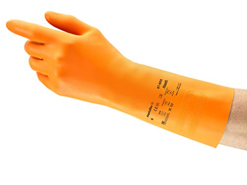 Ansell AlphaTec 87-955 Chemikalienschutz-Handschuhe, Mehrzweck-Arbeitshandschuhe, Hohe Beständigkeit Chemikalien, Baumwoll Velours Innenausstattung, Größe M (12 Paar) von Ansell