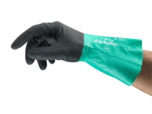 Ansell Alphatec 58-128 Chemikalien-Arbeitshandschuhe, Erhöhte Fingerbeweglichkeit mit Leichtem Chemikalienschutz, Ergonomie-Zertifikat, Ansell Grip Technology, Größe 8/M (12 Paar) von Ansell