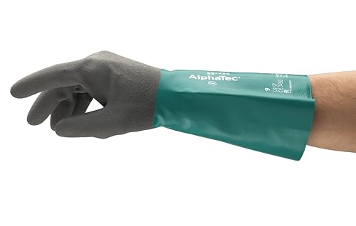 Ansell Alphatec 58-435 Chemikalien-Arbeitshandschuhe, Hochleistungsfähige Nitrilmischung, Gute Fingerbeweglichkeit und Tastsensibilität, Ansell Grip Technology, Größe 9/L (12 Paar) von Ansell