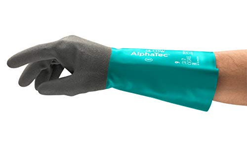Ansell AlphaTec 58-535W Chemikalien-Arbeitshandschuhe, Einzigartige Kombination aus Chemikalienfestigkeit, Griffsicherheit und Komfortablem Innenfutter, Grün, Größe S (6 Paar) von Ansell
