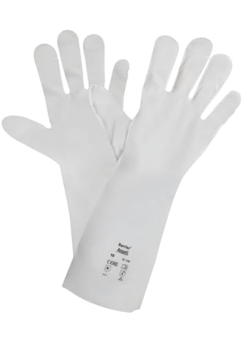 Barrier Ansell AlphaTec 02-100 Chemikalien Schutzhandschuhe, Flüssigkeitsschutz, Chemische Belastbarkeit, Maximaler Schutz für Industrie, Chemie-Arbeitshandschuhe, Weiß, Größe XL (12 Paar) von Ansell