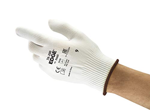 Ansell EDGE 76-200 Mehrzweckhandschuhe, Nahtloser Handschuh für Komfort bei Tragezeiten, Waschmaschinenfest, Beidhändig, Weiß, Größe L (12 Paar) von Ansell