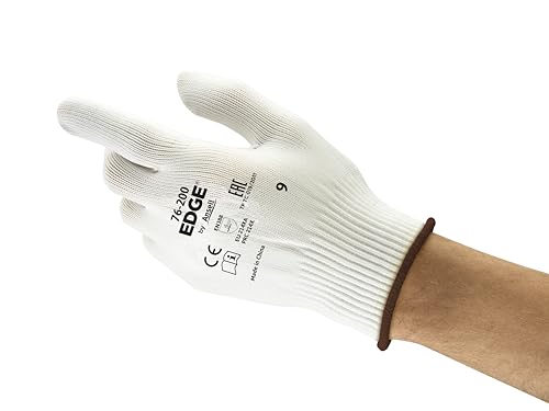 Ansell EDGE 76-200 Mehrzweckhandschuhe, Nahtloser Handschuh für Komfort bei Tragezeiten, Waschmaschinenfest, Beidhändig, Weiß, Größe M (12 Paar) von Ansell