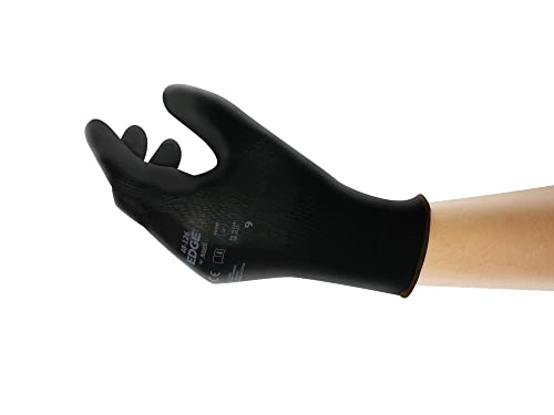 Ansell EDGE 48-126 Arbeitshandschuhe, Vielseitig Einsetzbarer Handschuh, Heimwerker-, Renovierungs-, Mechanik-Arbeiten, Industrie PSA Damen Herren, Schwarz, Größe M (12 Paar) von Ansell