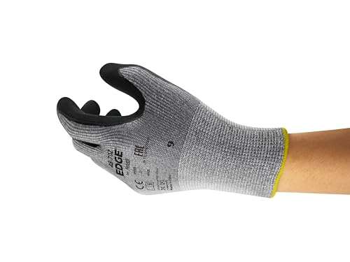 Ansell Edge 48-702 Arbeits-Handschuhe, Hoher Schnittschutz für Industrie-, Renovierungs- und Heimwerker-Arbeiten, Grauschwarz, Größe 9 (12 Stück) von Ansell