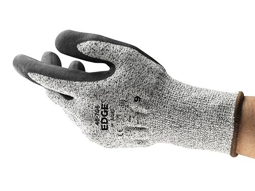 Ansell Edge 48-706 Arbeits-Handschuhe, Hoher Schnittschutz für Industrie-, Renovierungs- und Heimwerker-Arbeiten, Grauschwarz, Größe 10 (12 Stück) von Ansell