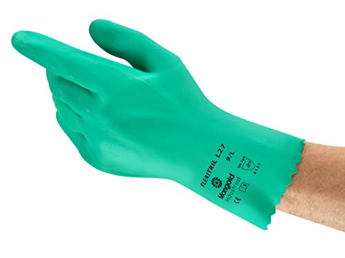 Ansell Flexitril L27 Nitril handschuh, Chemikalien- und Flüssigkeitsschutz, Grün, Größe 10 (12 Paar pro Beutel) von Ansell