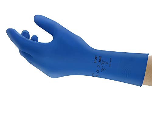 Ansell Foodsure U12B Naturgummilatexhandschuh, Chemikalien- und Flüssigkeitsschutz, Blau, Größe 6.5 (1 Paar pro Beutel) von Ansell