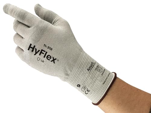 Hyflex Ansell 11-318 Arbeitshandschuhe, Mechaniker-Handschuh, Silikonfrei, Antistatisch und Flusenarm, Geeignet von Touchscreens, Industrie PSA, Grau, Größe 2XL (12 Paar) von Hyflex