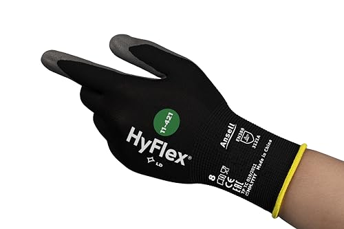 Ansell HyFlex 11-421 Arbeitshandschuhe, Mechaniker-Handschuh, Exzellente Abriebfestigkeit, Feine und Dehnbare Maschen, Silikon- und DMF-Frei, Industrie PSA, Grau, Größe L (12 Paar) von Ansell