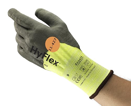 Hyflex Ansell 11-427 Arbeitshandschuhe, Mechanikschutz, Schnittschutz, Industrie und Mechaniker Handschuhe, Montagehandschuh, Grau, Größe S (12 Paar) von Hyflex