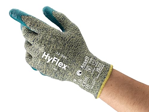 Ansell HyFlex 11-501 Schnittschutz Arbeitshandschuhe, Mechanikschutz, Industrie und Mechaniker Handschuhe, Montagehandschuh, Damen Herren, Waschbar, Blaue, Größe L (12 Paar) von Ansell