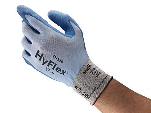 Ansell HyFlex 11-518 Schnittschutz-Handschuhe, Extrem Leichter Nahtlosträger, Hohe Fingerbeweglichkeit und Abriebfestigkeit, Mechanikschutz-Handschuh, Industrie PSA, Blau, Größe S (12 Paar) von Ansell