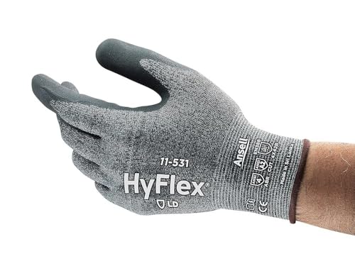 Hyflex Ansell 11-531 Schnittschutz Arbeitshandschuhe, Mechanikschutz, Griff- und Komforttechnologie, Industrie und Mechaniker Handschuhe, Waschbar, Schwarz, Größe XS (12 Paar) von Hyflex
