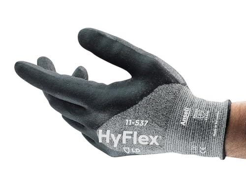 Hyflex Ansell 11-537 Schnittschutz Arbeitshandschuhe, Mechanikschutz, Griff- und Komforttechnologie, Industrie und Mechaniker Handschuhe, Waschbar, Schwarz, Größe S (12 Paar) von Hyflex