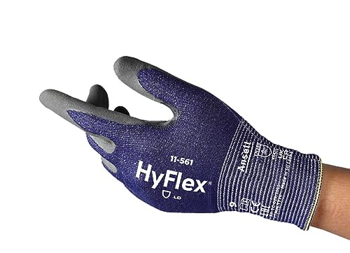 Ansell HyFlex 11-561 Schnittschutz-Handschuhe, Atmungsaktive Nitril-beschichtung, Höchste Weiterreißfestigkeit, Dünne Arbeitshandschuhe Herren Damen, Waschbare, Blau, Größe L (12 Paar) von Ansell