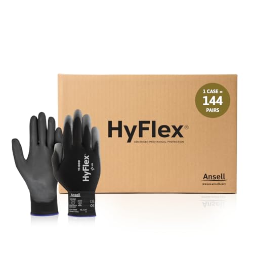 Ansell HyFlex 11-600 Dünne Arbeitshandschuhe, Nylon-Strickhandschuhe mit PU Beschichtung, Leichte Schutzhandschuhe, Präzises Arbeiten und Heimwerken, Mechanikschutz, Weiß, Größe XL (12 Paar) von Ansell