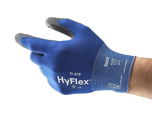 Ansell HyFlex 11-618 Mechaniker- Nylon Handschuhe, Abriebfeste Schutzhandschuhe mit PU-Beschichtung, Sicherheitshandschuhe für Präzisionsarbeiten, Touchscreen-Arbeitshandschuhe, 1 Paar, Gr. L von Ansell