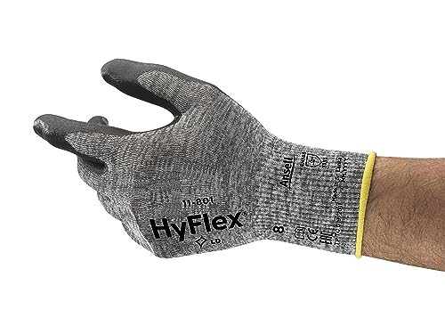 Ansell HyFlex 11-801 Professionelle Arbeitshandschuhe, Rutschfeste Nitril-Beschichtung, Industrie-Schutzhandschuhe für Mechanik, Werkstatt und Montage, Waschbare, Schwarz, Größe 2XL (12 Paar), Grau von Hyflex