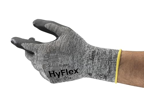 Ansell HyFlex 11-801 Professionelle Arbeitshandschuhe, Rutschfeste Nitril-Beschichtung, Industrie-Schutzhandschuhe für Mechanik, Werkstatt und Montage, Waschbare, Schwarz, Größe L (12 Paar) von Hyflex