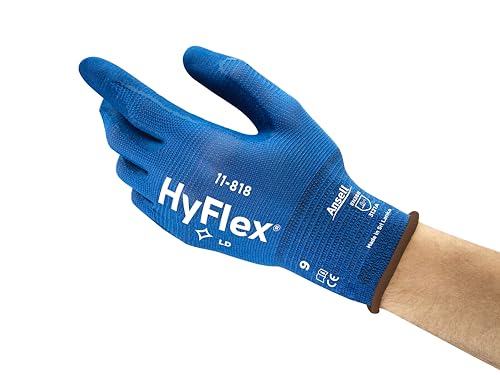 Hyflex Ansell 11-818 Arbeitshandschuhe, Industrie und Mechaniker-Handschuh, Verbesserter Griff- und Komforttechnologie, Montagehandschuhe, Werkstatthandschuhe, Blau, Größe S (12 Paar) von Hyflex