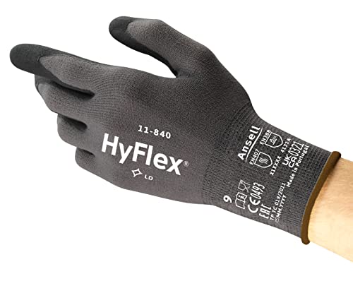 Ansell HyFlex 11-840, Professionelle Arbeitshandschuhe, Abriebfeste Nylon Handschuhe mit Nitrilbeschichtung, Industrielle Sicherheitshandschuhe, Schwarze Schutzhandschuhe, 3 Paar, Gr. S von Ansell