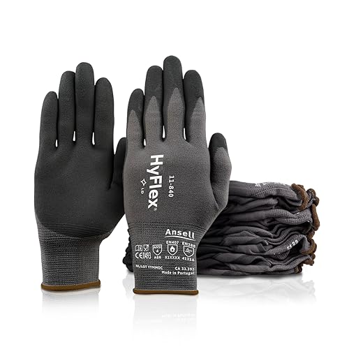 Ansell HyFlex 11-840, Professionelle Arbeitshandschuhe, Abriebfeste Nylon Handschuhe mit Nitrilbeschichtung, Industrielle Sicherheitshandschuhe, Schwarze Schutzhandschuhe, 12 Paar, Gr. XL von Ansell