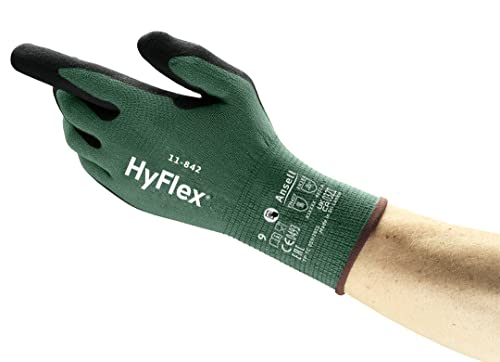 Ansell HyFlex 11-842 Professionelle Arbeitshandschuhe, Rutschfeste Nitril-Beschichtung, Industrie-Schutzhandschuhe für Mechanik und Werkstatt, Touchscreen, Schwarz, Größe 3XL (12 Paar) von Ansell