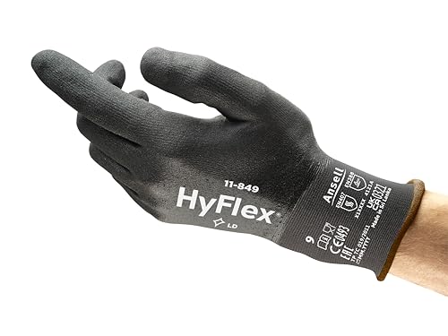 Ansell HyFlex 11-849 Arbeitshandschuhe, Vielseitig Einsetzbarer Abriebfester Industrie- und Mechanik-Handschuh, Montagehandschuhe Damen Herren, Schwarz, Größe 2XL (12 Paar) von Ansell