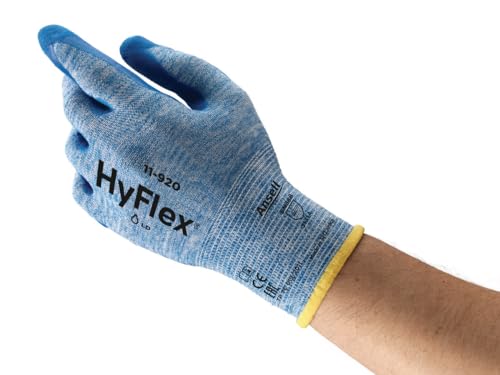 Ansell HyFlex 11-920 Arbeitshandschuhe, Optimaler Ölgriff und Hohe Ölabweisung, Exzellente Beweglichkeit und Tastsensibilität, Nahtloses Strickgewebe, Blau, Größe XL (12 Paar) von Ansell