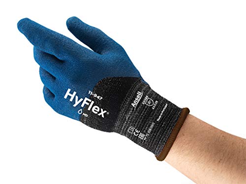 Hyflex Ansell 11-947 Ölabweisender Arbeitshandschuhe, Guter Schnittschutz und Griffsicherheit, Exzellente Abriebfestigkeit, Mechanikschutz, Industrie PSA, Blau, Größe XL (12 Paar) von Hyflex