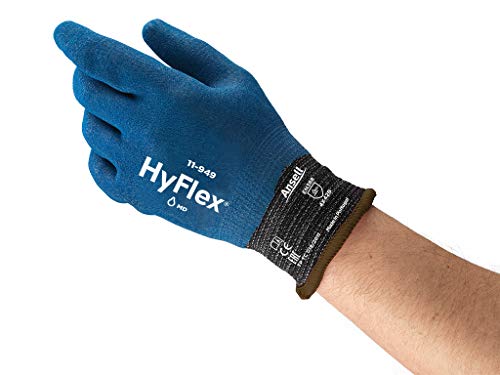 Ansell HyFlex 11-949 Öl abweisende Handschuhe, Mechanikschutz, Blau, Größe 10 (12 Paar pro Beutel) von Ansell